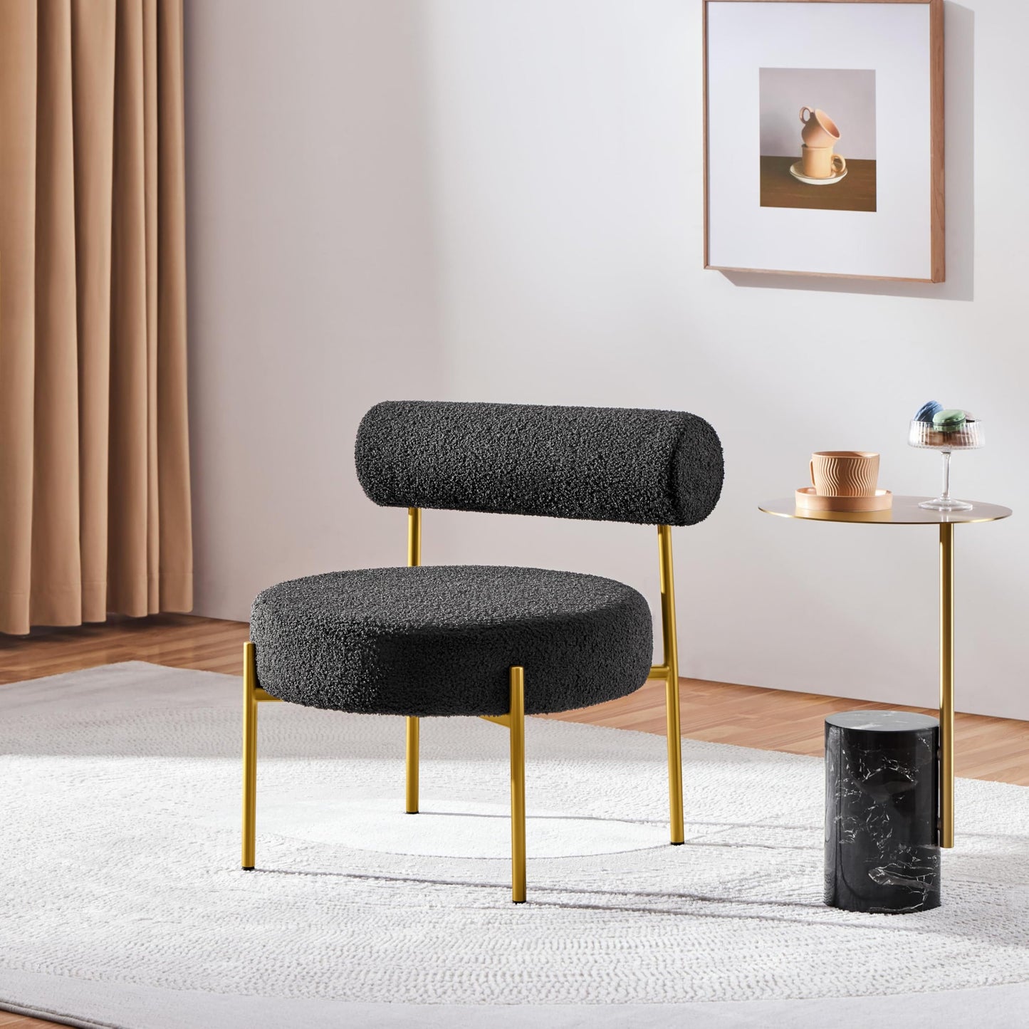 Yaheetech Modern Tufted Vanity Chair with Gold Legs for Bedroom Makeup Room Home Office, Black