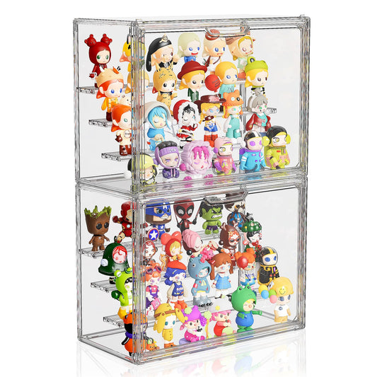 MSHOMELY Clear Acrylic Display Case for Collectibles 4 Layer Hobby Figure Display Case Box with Shelves Stackable Figurine Display Boxes for Funko Pop Mart Labubu Model, 2 Pack