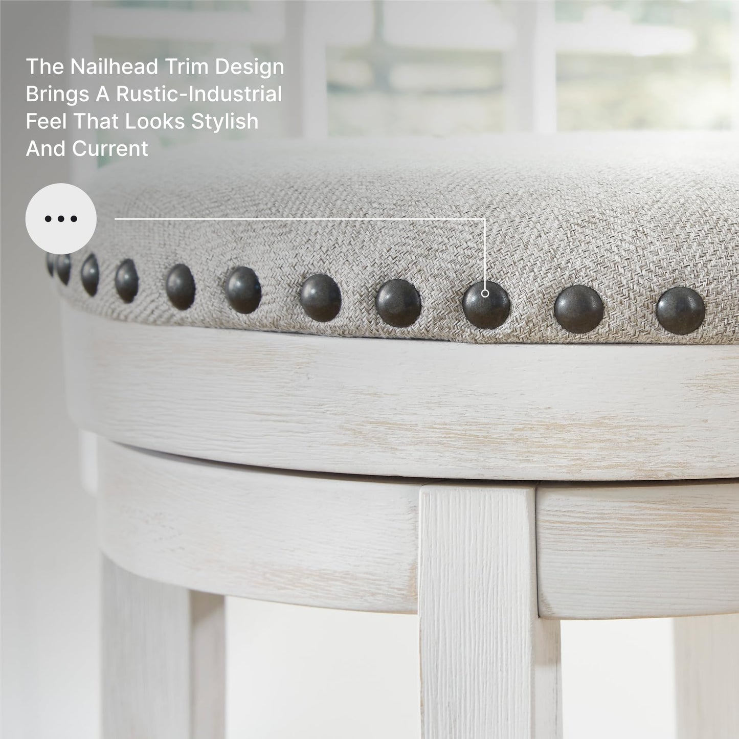 Signature Design by Ashley Valebeck Casual Upholstered Swivel Stool, Round Metal Footrest, Nailhead Trim Detail, Wood, 24", White & Black