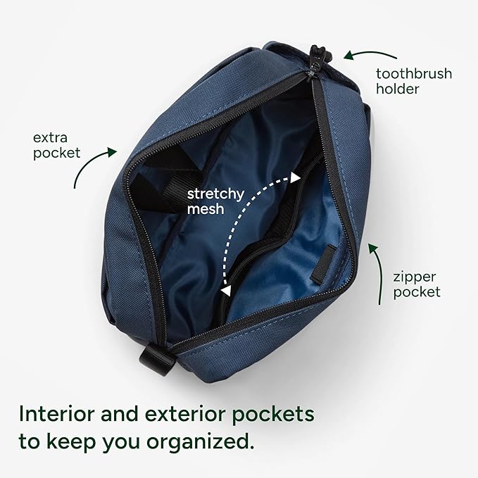 Halfday Sidecar Toiletry Bag | Travel Organizer for Men & Women with Waterproof Pouch, Mesh Pockets, Toothbrush Holder, Hanging Loop (Lightweight, Durable, Water-Resistant), Marine