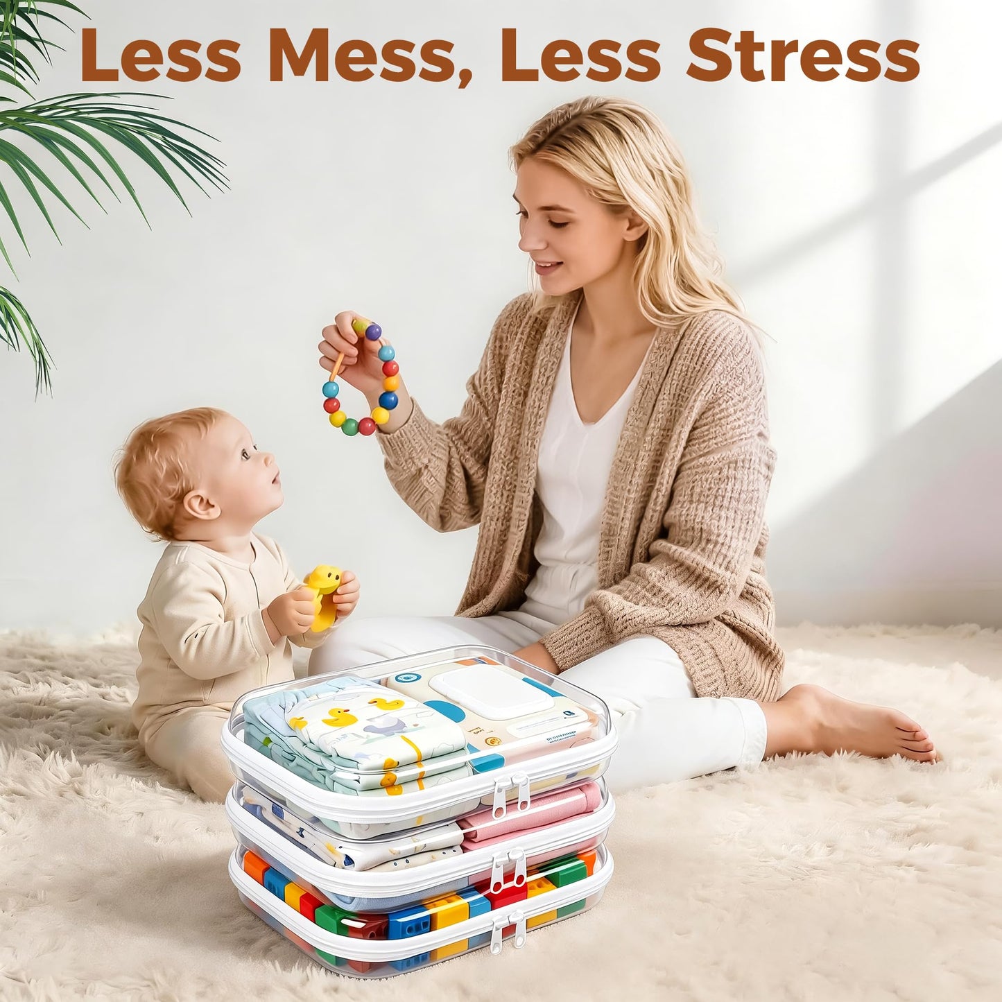 3 Pack Diaper Bag Organizer Pouches, Clear Hard Shell Zipper Cases for Travel, Makeup Bag, Toiletry Bag, Toy Storage Bins, Waterproof Storage Box for Pacifier Snacks Wipes Clothes Baby Essentials