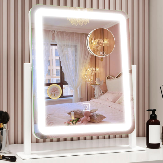 ROLOVE Vanity Mirror with Lights, 12.6"x15" LED Makeup Mirror with Lights, Smart Touch Control 3 Color Dimmable, Lighted Desk Mirror for Bedroom, Light Up Mirror