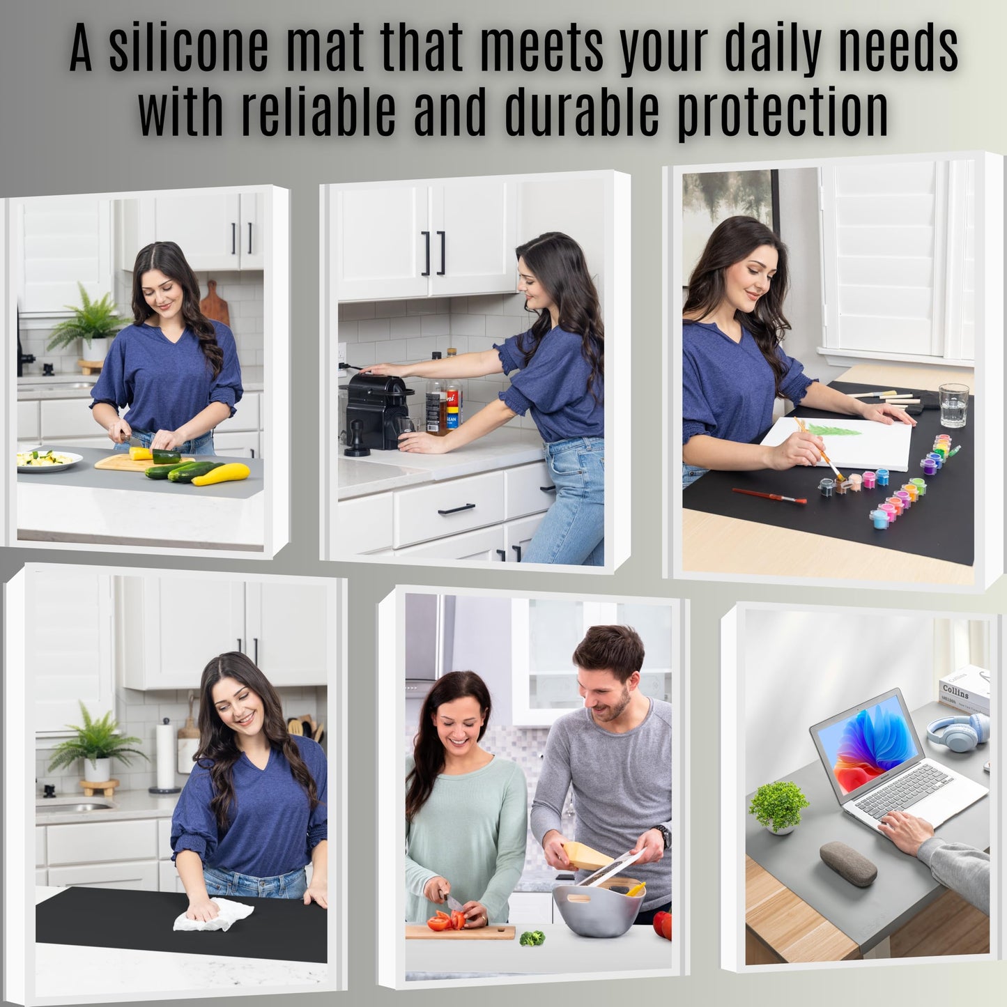 Silicone Mat for Kitchen Counter with "Edge Protection" – Quartz Countertop Protector Mats – Silicone Heat Resistant Mat – No Folds or Wrinkles – 1.4mm Thick, 24"x16", Black