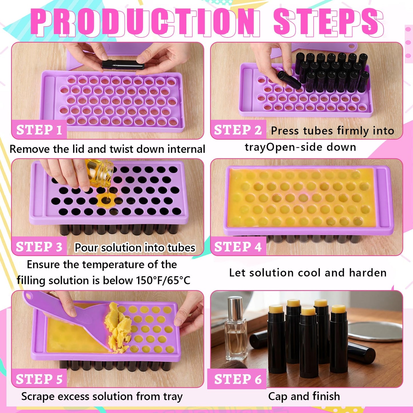 Singhoow 100 Pcs Lip Balm Tubes with 2 Filling Tray and 2 Spatula, 5 g Twist-up Lip Balm Containers with Caps for DIY Homemade Lipsticks, Solid Perfume, Gifts, Bpa Free & Leak Free (Black)