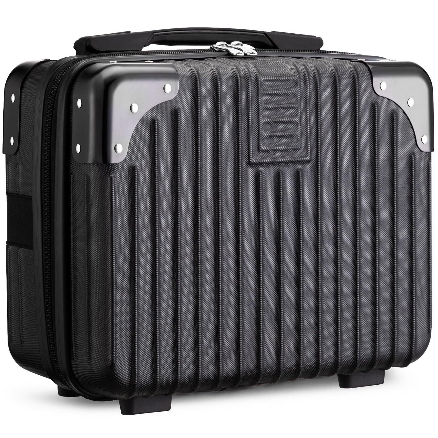 Noverlife 14 Inch Portable Hard Shell Cosmetic Travel Case, Mini Travel Hand Luggage with Elastic Band Travel Makeup Case, Small Makeup Carrying Suitcase for Train Cosmetic Bag Travel Camping - Black