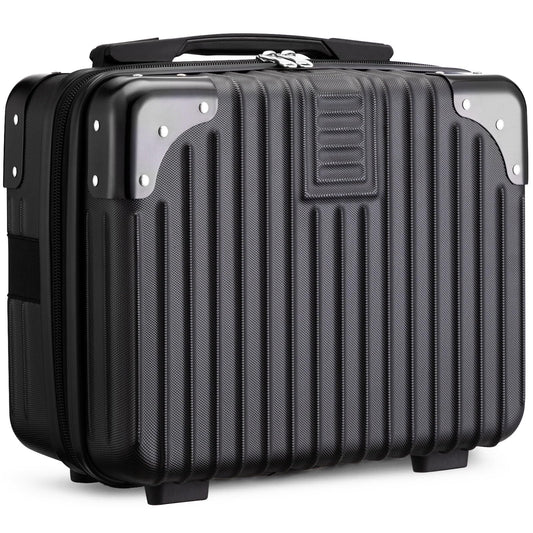 Noverlife 14 Inch Portable Hard Shell Cosmetic Travel Case, Mini Travel Hand Luggage with Elastic Band Travel Makeup Case, Small Makeup Carrying Suitcase for Train Cosmetic Bag Travel Camping - Black