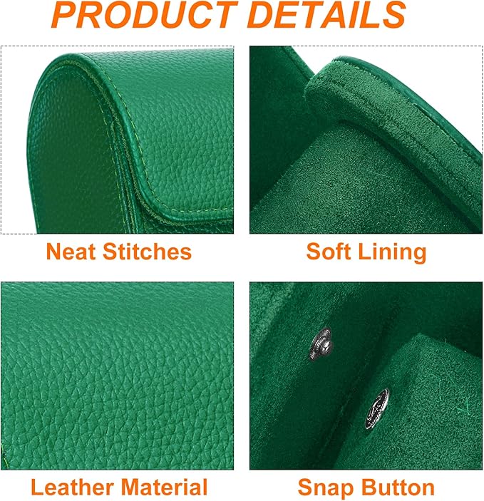 HARFINGTON Watch Roll Travel Case Single Slot Portable Leather Watch Case for Men and Women, Watches Storage Organizer with Removable Pillow for Traveling, Display, Textured Green