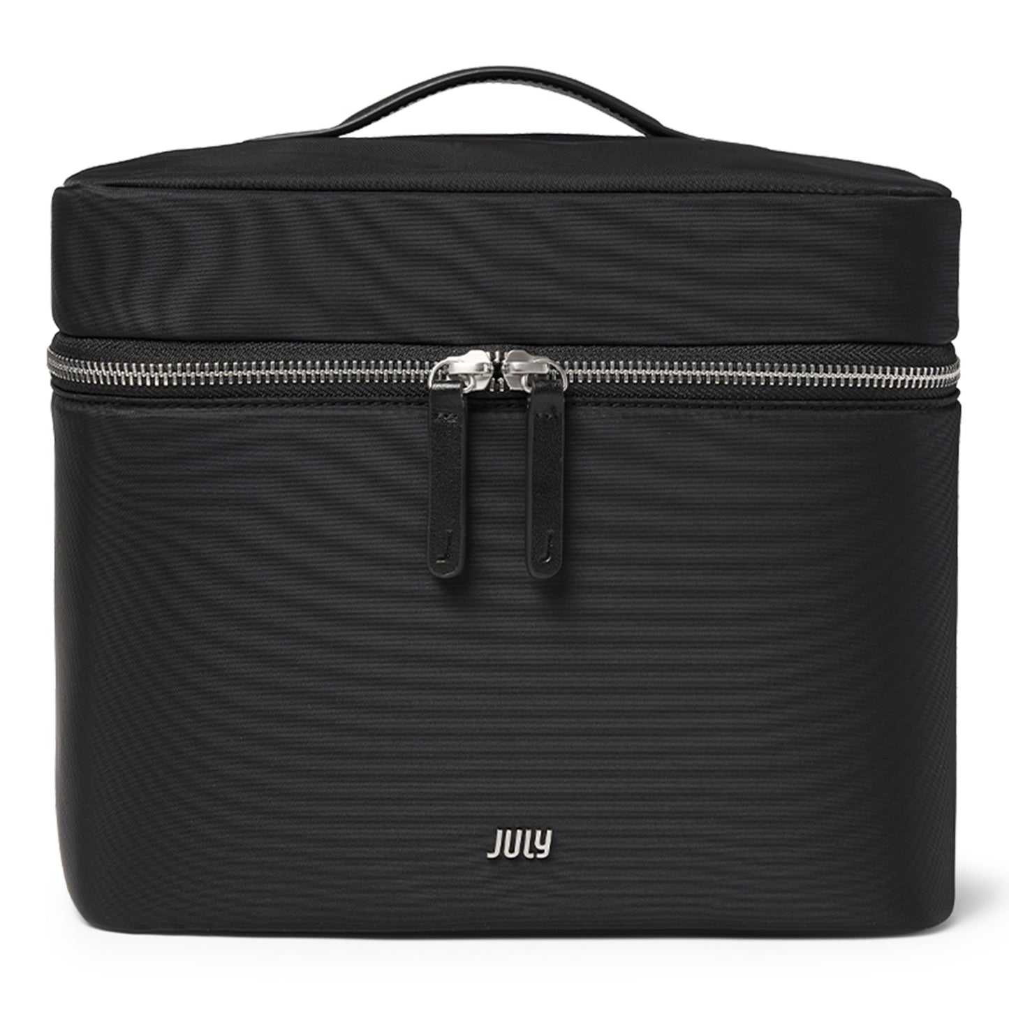 July Vanity Cosmetic Case - Stylish Travel Makeup Bag for Women with Removable Wet Pouch, Upright Bottle Design, Clear Top Pocket, Leather Handle, Travel Essentials, Toiletry Organizer - Black