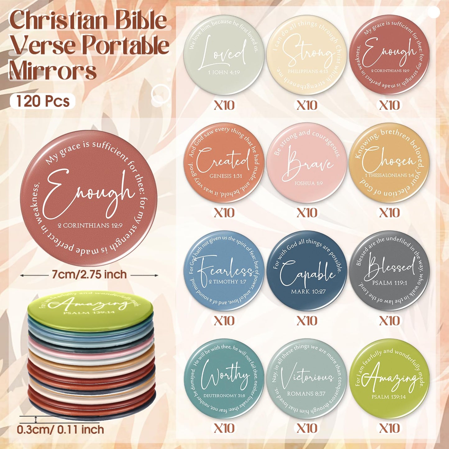 Geelin Mini Christian Gifts Mirror for Women Bulk Inspirational Bible Verse Scripture Portable Mirrors Small Church Gifts for Mother Women History Month VBS Party Favor(48 Pcs,Morandi)