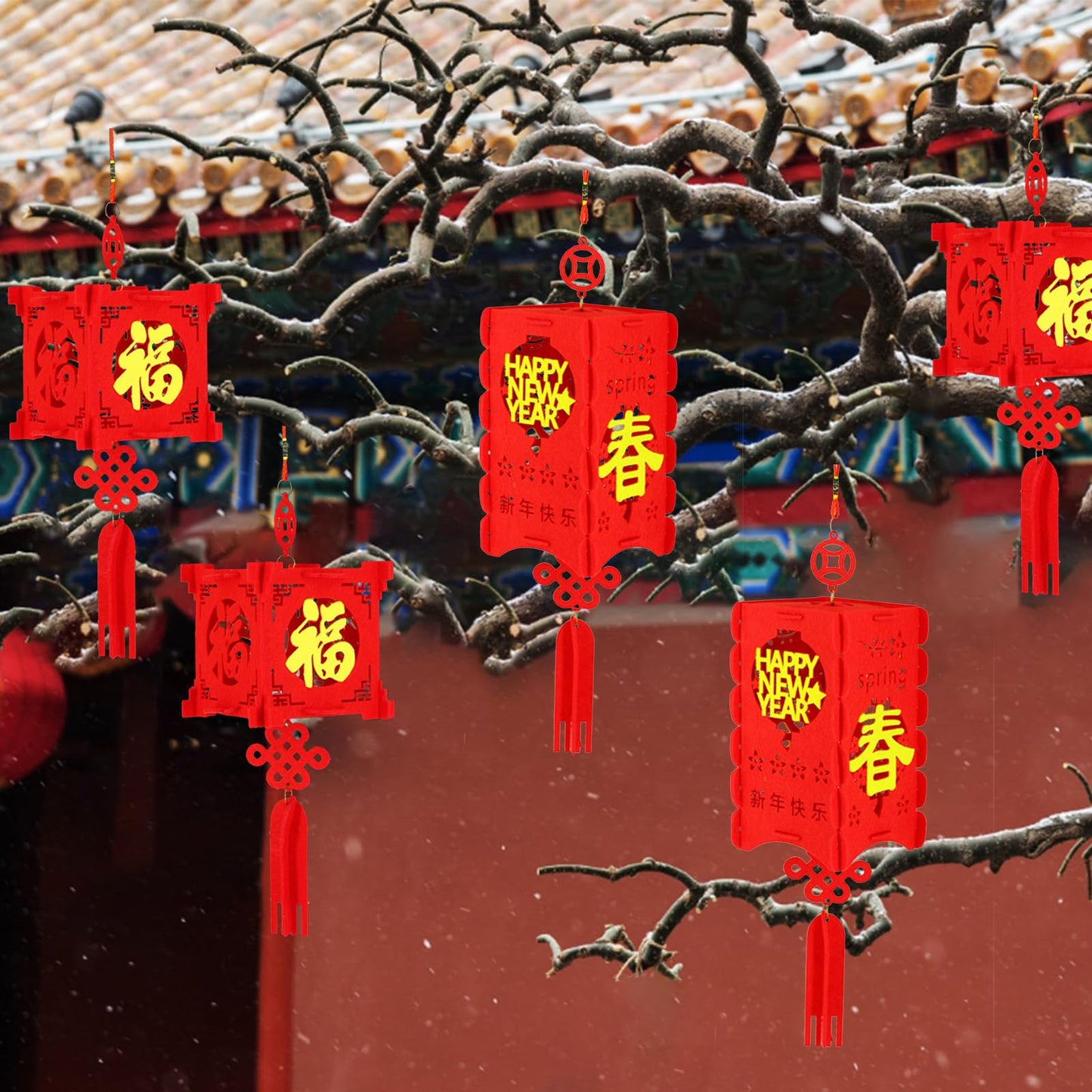 4 Pcs DIY Red Lanterns Kit for Spring Festival - 2026 Chinese New Year Decoration, Chinese New Year Décor, for Wall and Door, Best Lucky Party Gift for Kids