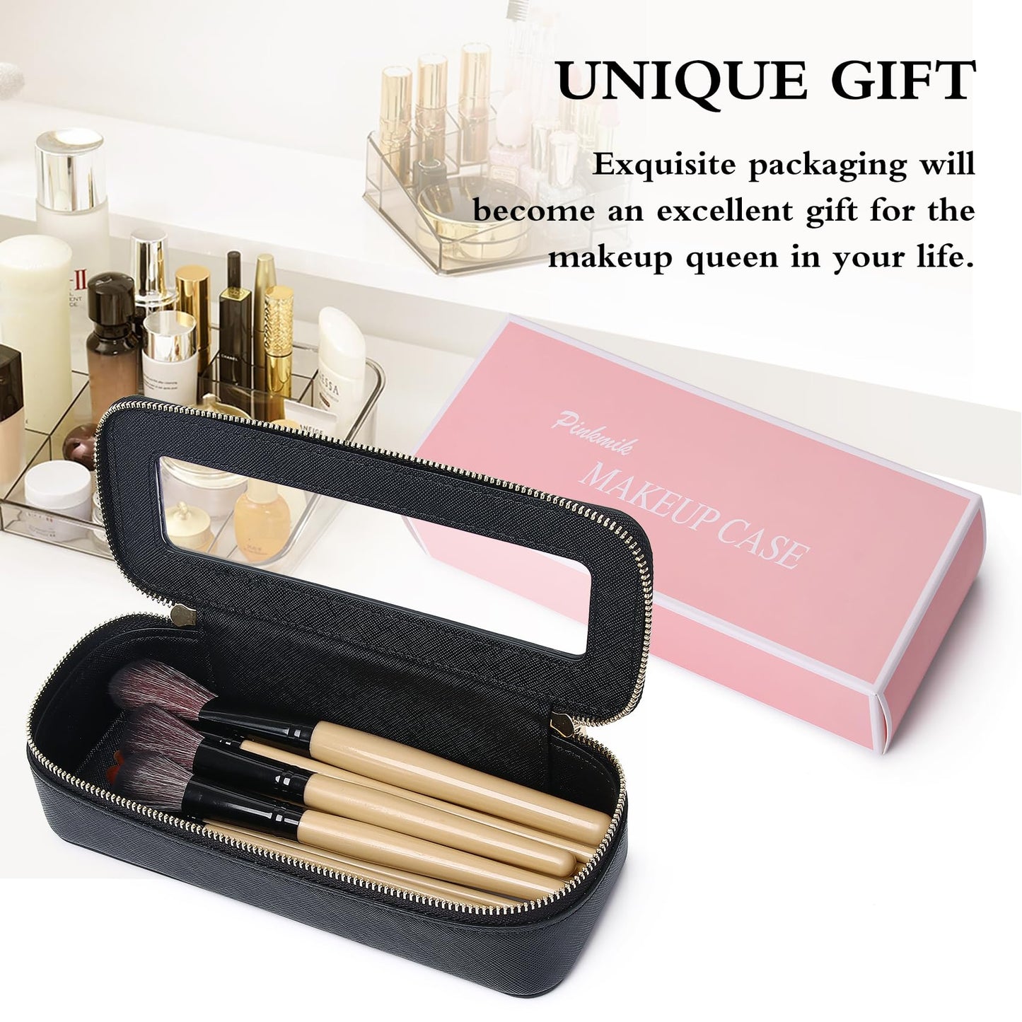 Pinkmik Makeup Brush Case, Black, SLIM