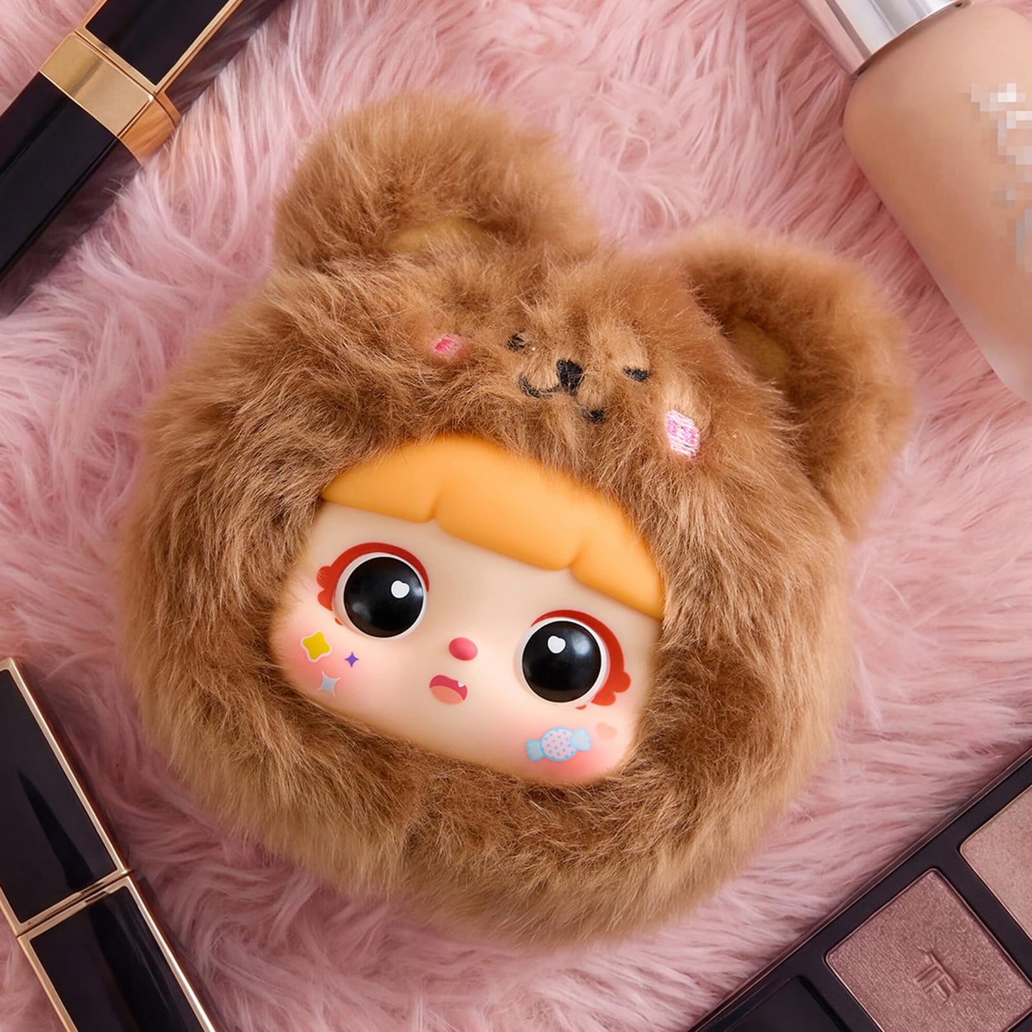 SKOGSKUNST Kawaii Plush Portable Compact Mirror Blind Box, Double Sided HD Mirror with Magnifying Glass, Random Cute Animal Figures Collectible Makeup Accessories Gifts for Women & Kawaii Lovers