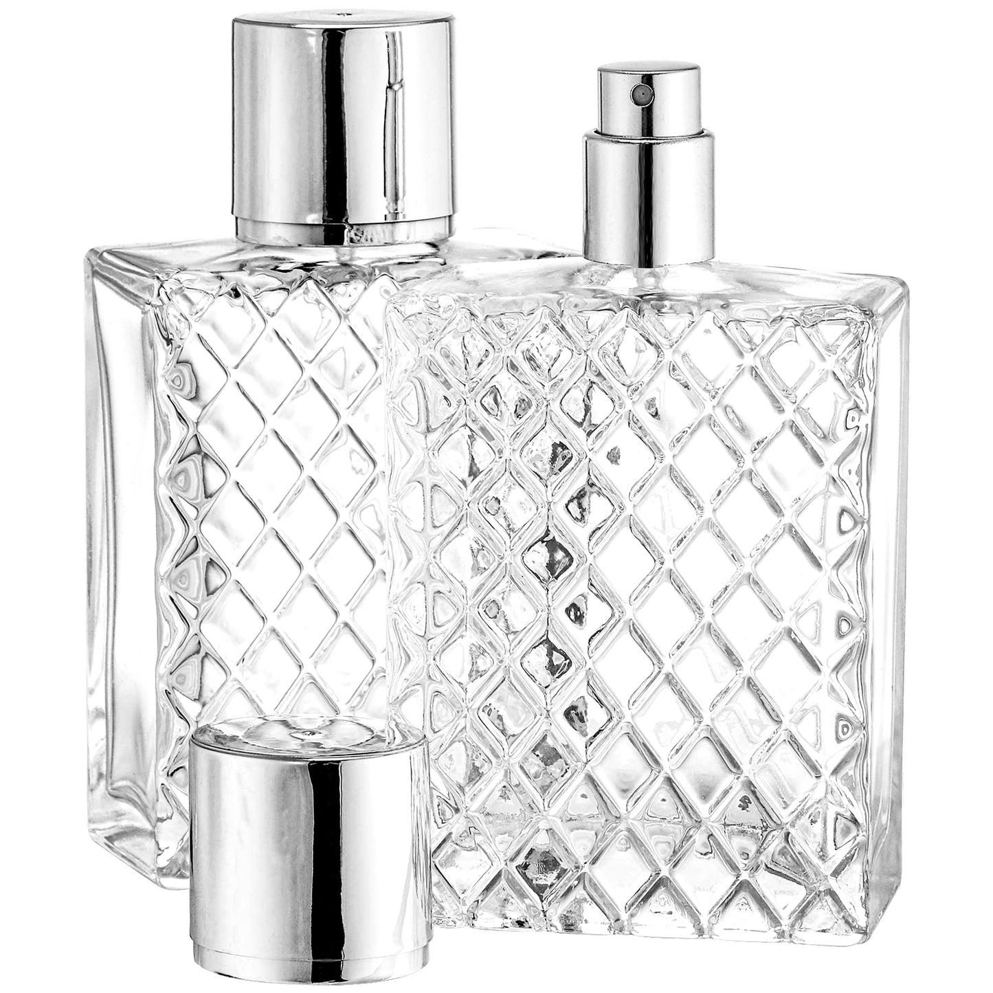 Lawei 6 Pack Refillable Spray Bottles Perfume Atomizer, 100ML 3.4oz Glass Empty Fine Mist Spray Bottle, Clear Portable Square Fragrance Dispenser Bottle with Sprayer for Travel, Silver