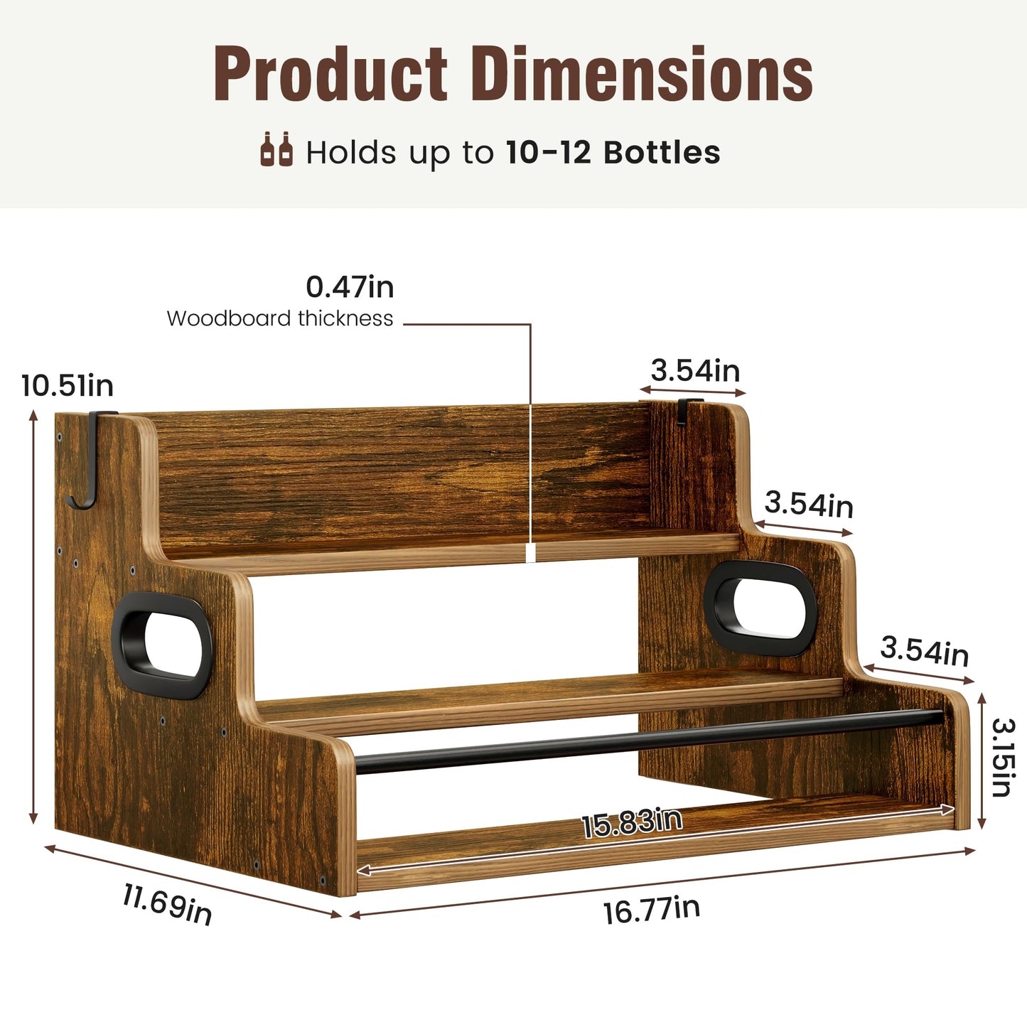 YOUDENOVA Liquor Bottle Display Shelf, Tabletop Wine Rack, 3-Tier Countertop Liquor Wine Rack for Liquor Whiskey, Coffee Syrup Rack Organizer and Home Bar Storage
