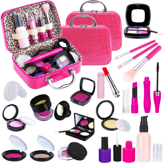 TEPSMIGO 2 Pack Pretend Makeup Kit for Girls, Kids Pretend Play Makeup Set - with Cosmetic Bag for Birthday Christmas, Toy Makeup Set for Little Girls Age 3+(Not Real Makeup)