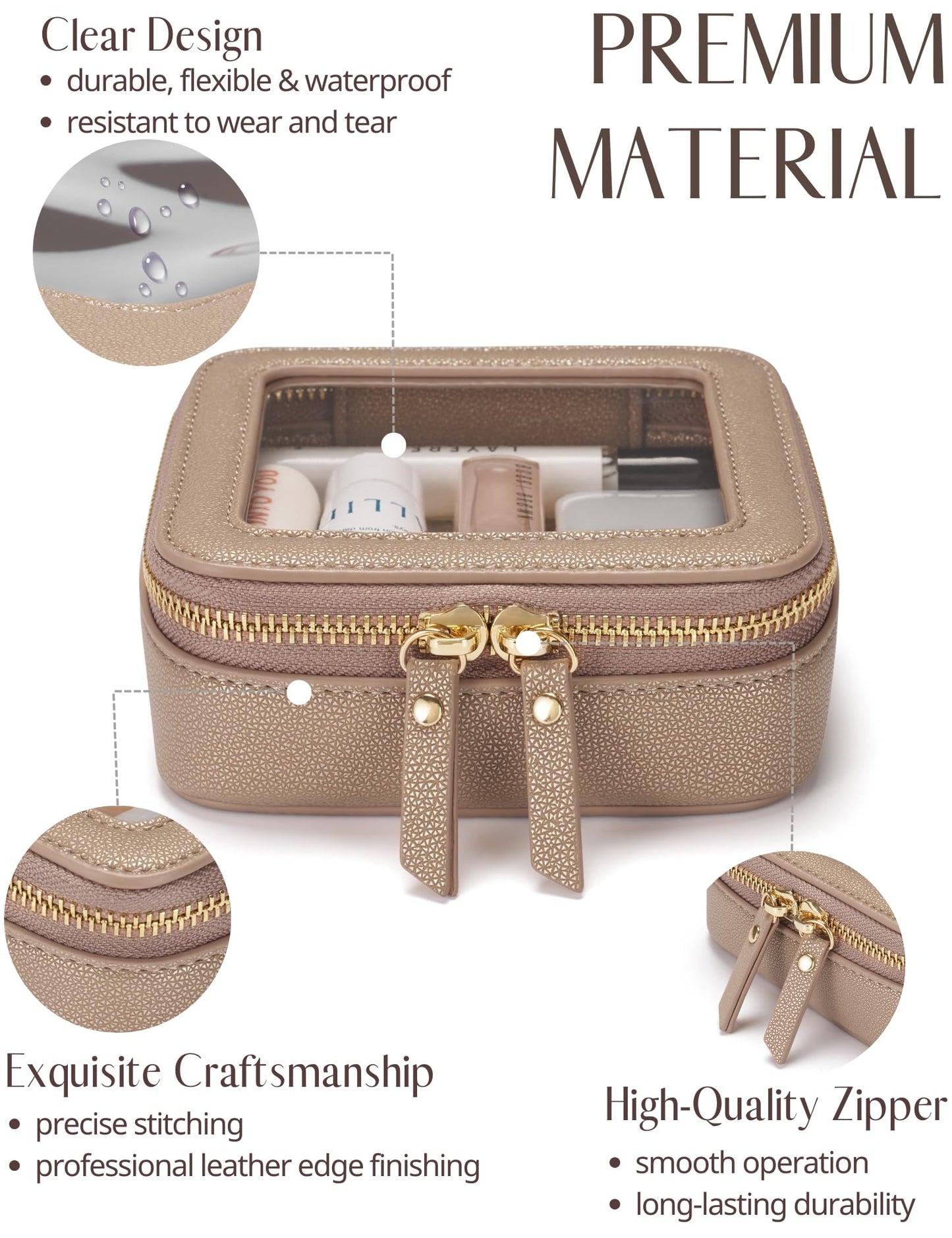 Popvibe Small Makeup Pouch Clear Makeup Bag for Purse Travel Mini Bag for Women for Essentials Cute Cosmetic Case Traveling Small Toiletry Bag Portable Mini Pouch for Car Organizer Bag Gold