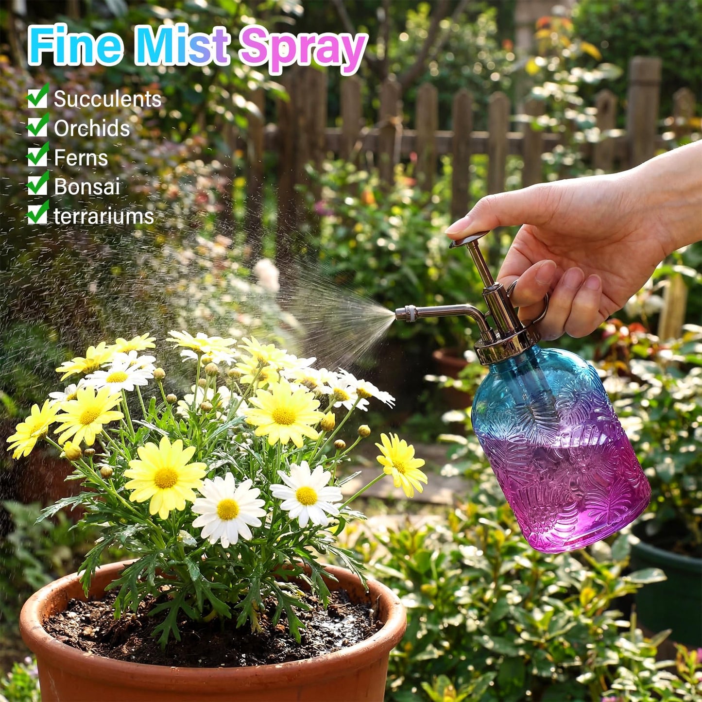 Sliner 6 Pack Glass Plant Mister Spray Bottles 7.7" Tall Glass Water Spray Bottle 12.2 oz Hand Pump Sprayer Fine Mist Watering Can with One Hand Top Pump for Indoor & Outdoor Houseplants (Bronze)