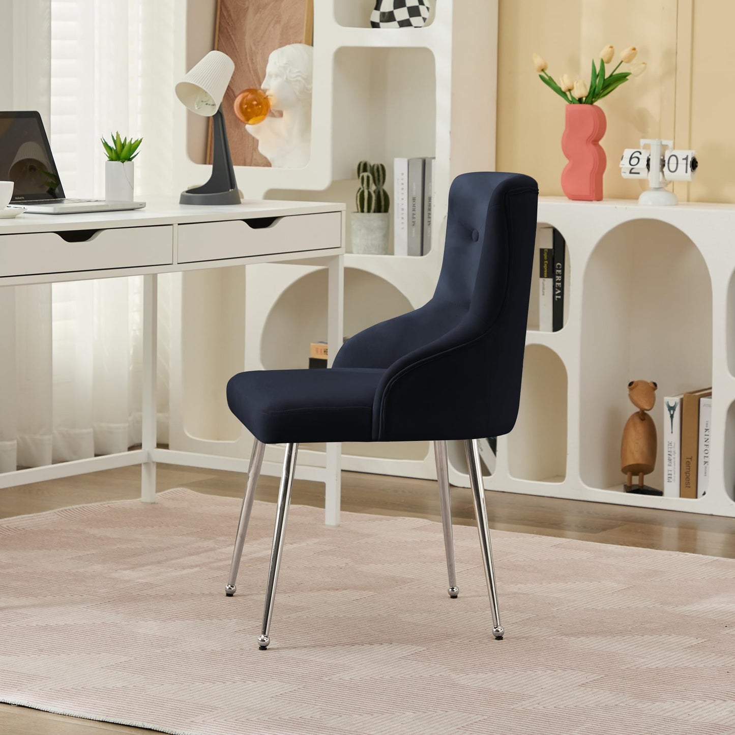 UDAX Velvet Vanity Chairs with Back, Upholstered Makeup Chair No Wheels with Metal Legs & Lumbar Pillow for Living Room/Makeup Room/Bedroom/Home Office/Kitchen