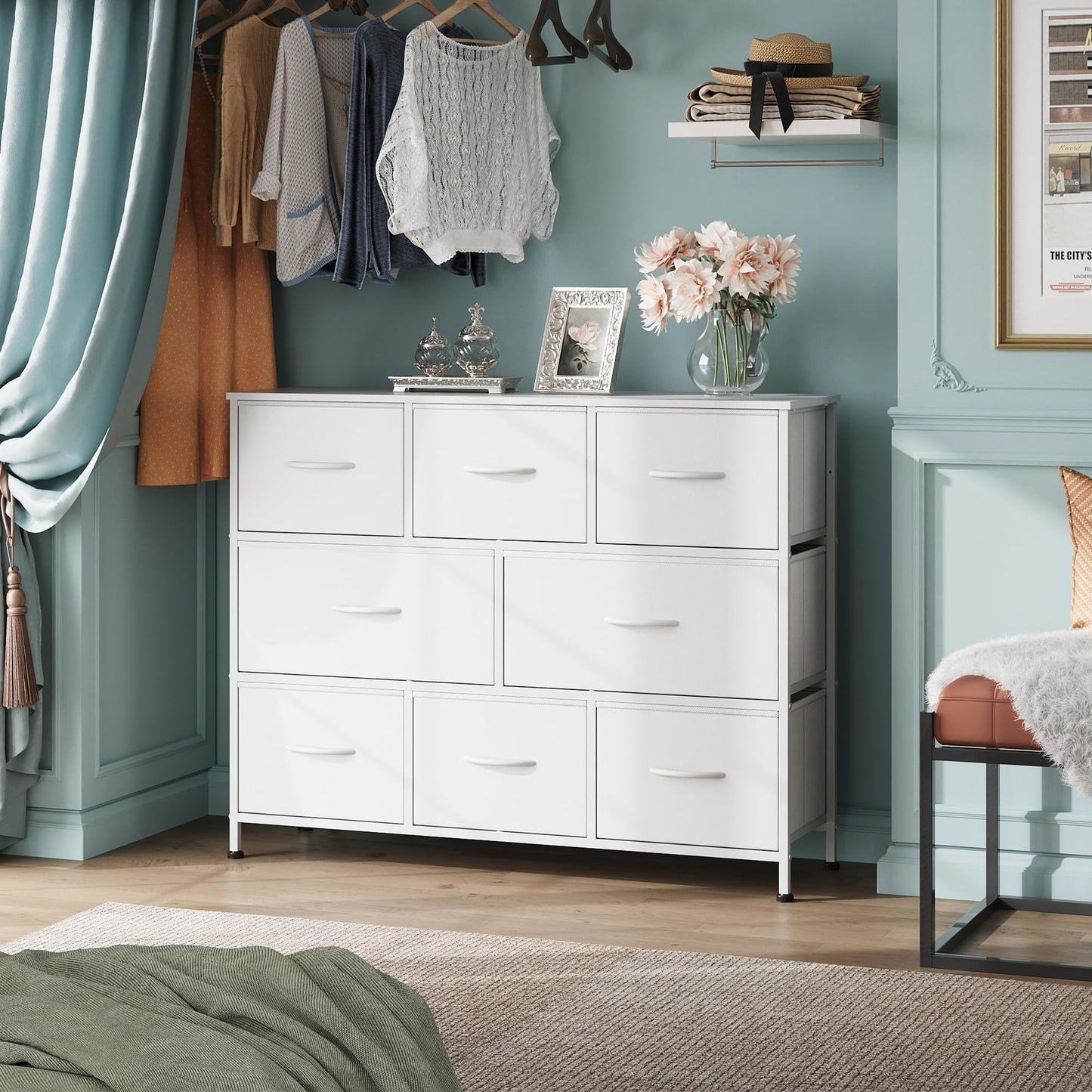 WLIVE 8 Drawer Dresser for Bedroom, Fabric White Dresser with Large Storage Drawer Unit for Entryway, Chest of Drawers for Living Room