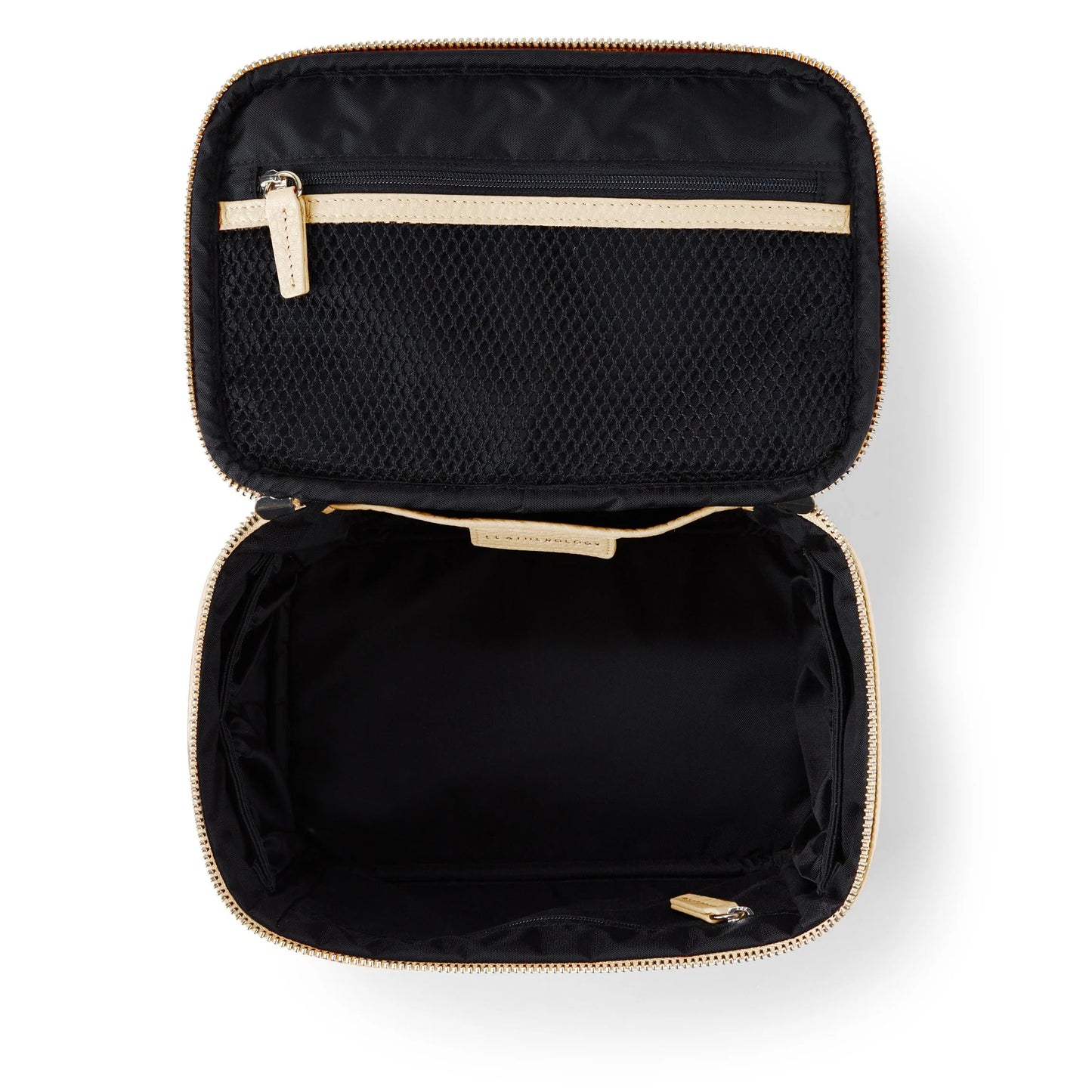 Leatherology Sand Medium Train Case – Leather Travel Makeup & Toiletry Bag with Water-Resistant Lining, Mesh Pockets & Zip Closure for Organized Beauty Essentials