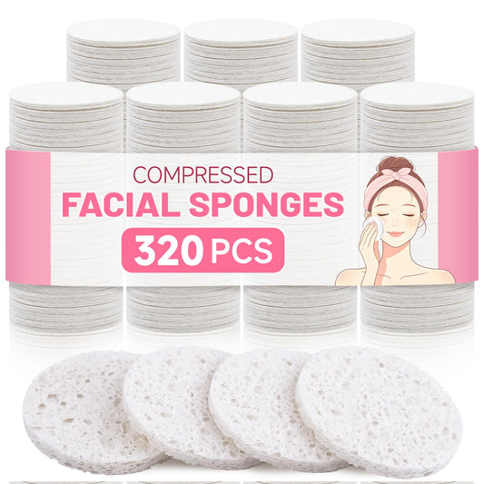 320-Count Compressed Facial Sponges|Kickleen 100% Natural Cellulose Cosmetic Spa Sponges for Daily Facial Cleansing|Makeup And Mask Removal|Exfoliating|Skin Massage|Pore Exfoliation (White)