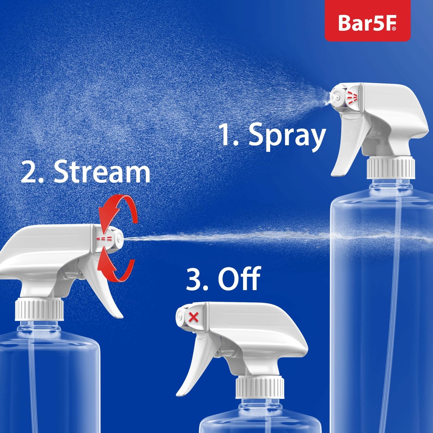 Bar5F Plastic Spray Bottles with Mixor Trigger, 32 oz | Professional, Leak Proof, Empty, Adjustable Fine to Powerful Sprayer, Refillable | Water Plants, Cleaning Solutions | Crystal Clear | Pack of 2