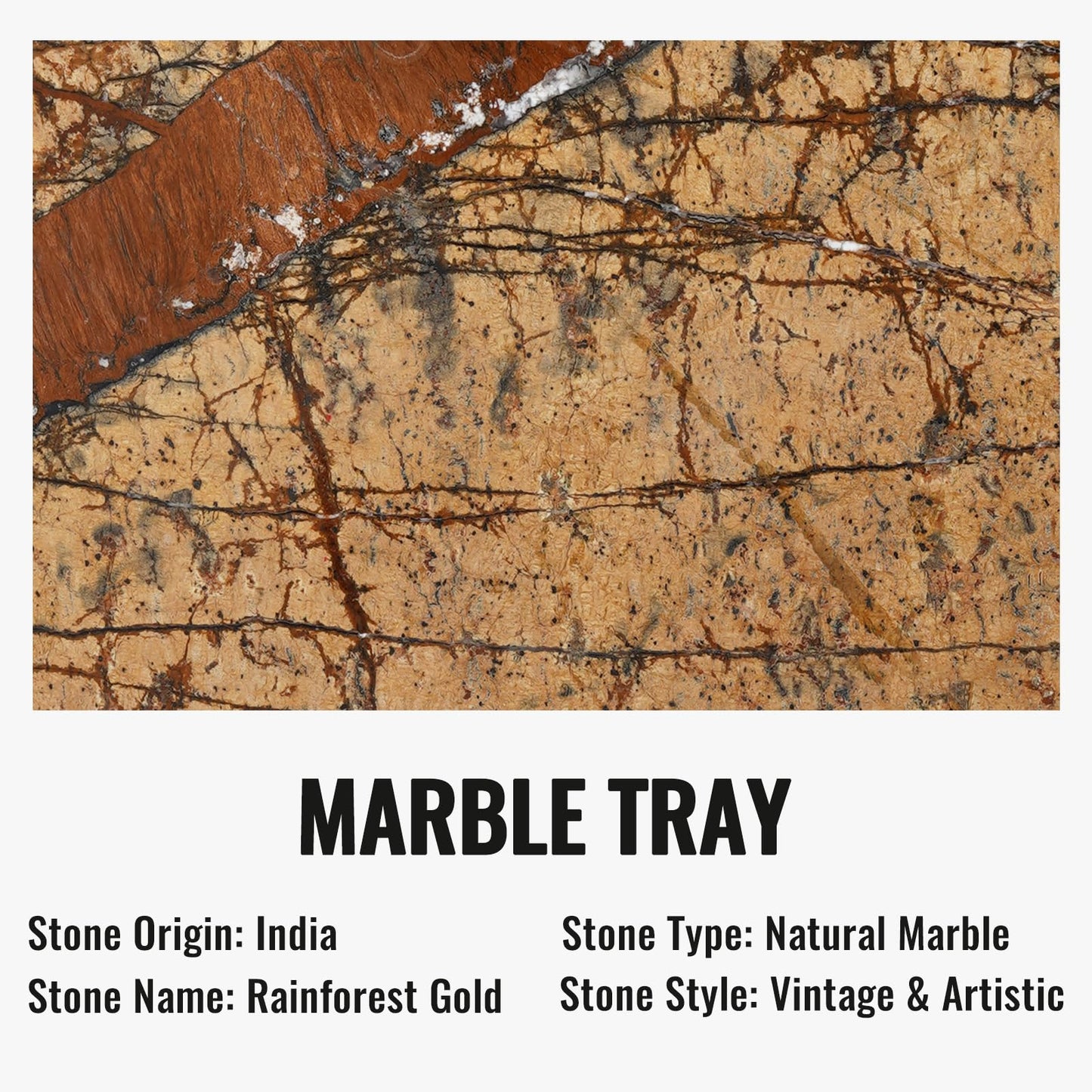 Koville Indian Natural Marble Decorative Tray, 12"x6" - Countertop Organizer, Catchall for Perfume, Candles, Jewelry