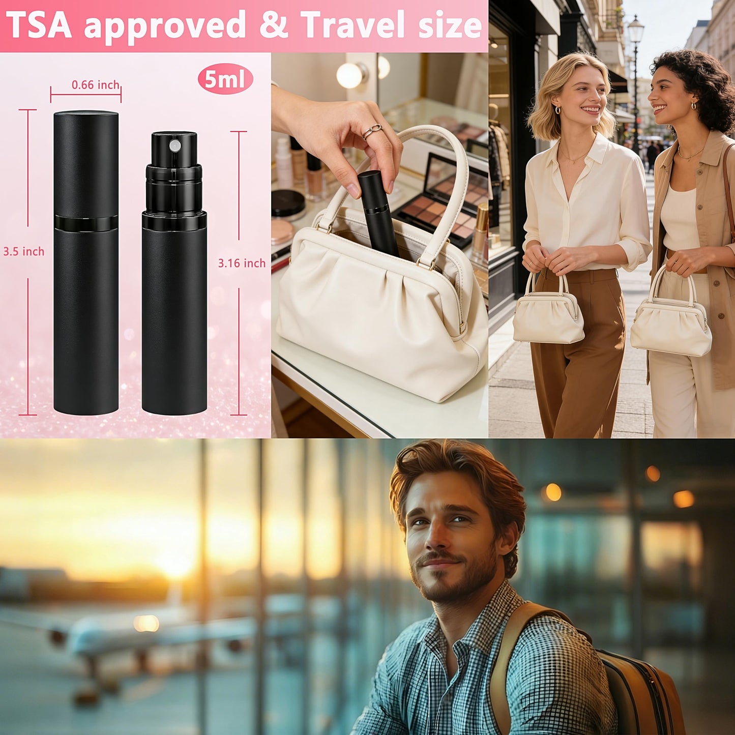 Boxicok 3Pcs 5ml Travel Perfume Atomizer Refillable, Mini Cologne Spray Bottle Empty, Perfume Spray Bottle, Fragrances Atomizer, Cologne Atomiser (Black & Black & Black)