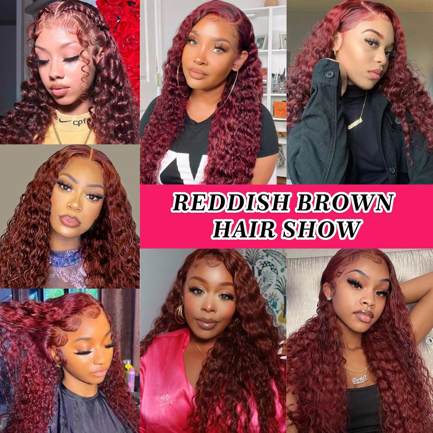 Aveiyce Reddish Brown Deep Wave Lace Front Wigs Human Hair 33b Color 13x4 HD Lace Frontal Wig for Women 180% Density Glueless Copper Red Curly Wig Pre Plucked 26 Inch