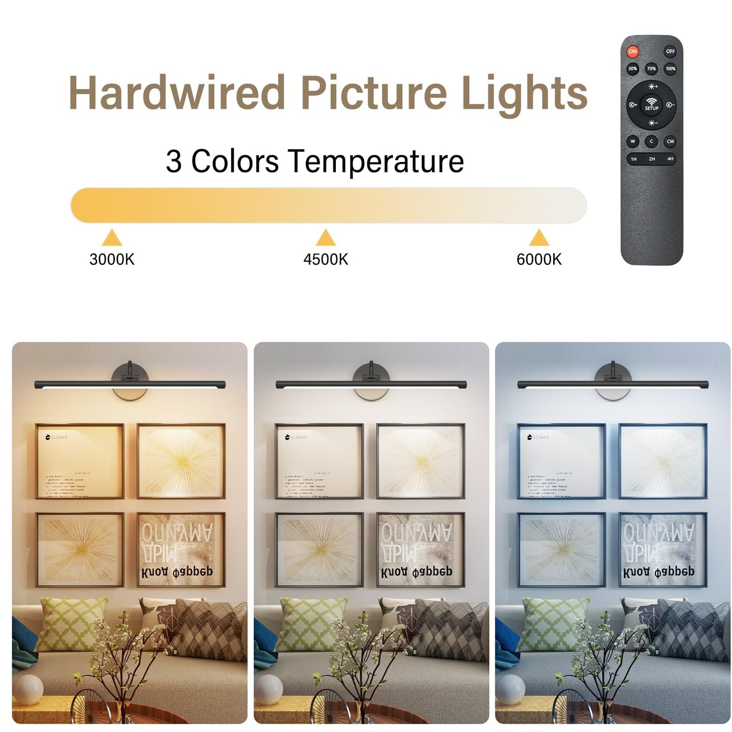 Tipace Hardwired Black Picture Lights for Paintings,23.6IN 3CCT Dimmable Modern Gallery Light with Remote Control Led Wall Art Lighting Display Artwork
