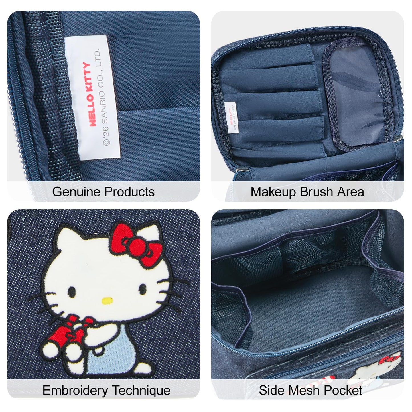AmBealla Makeup Bag Large Cosmetic Bags,Denim Cute Embroidered Makeup Organizer for Women Traveling,Portable Toiletry Bag for Girls