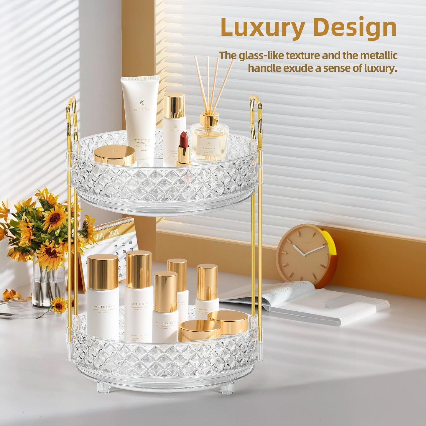 LAREKUN 360 Rotating Makeup Organizer for Vanity, Adjustable Perfume Organizer for Dresser, Multi-Function Spinning Cosmetics Skincare Storage for Bedroom, Dresser, Countertop, Clear
