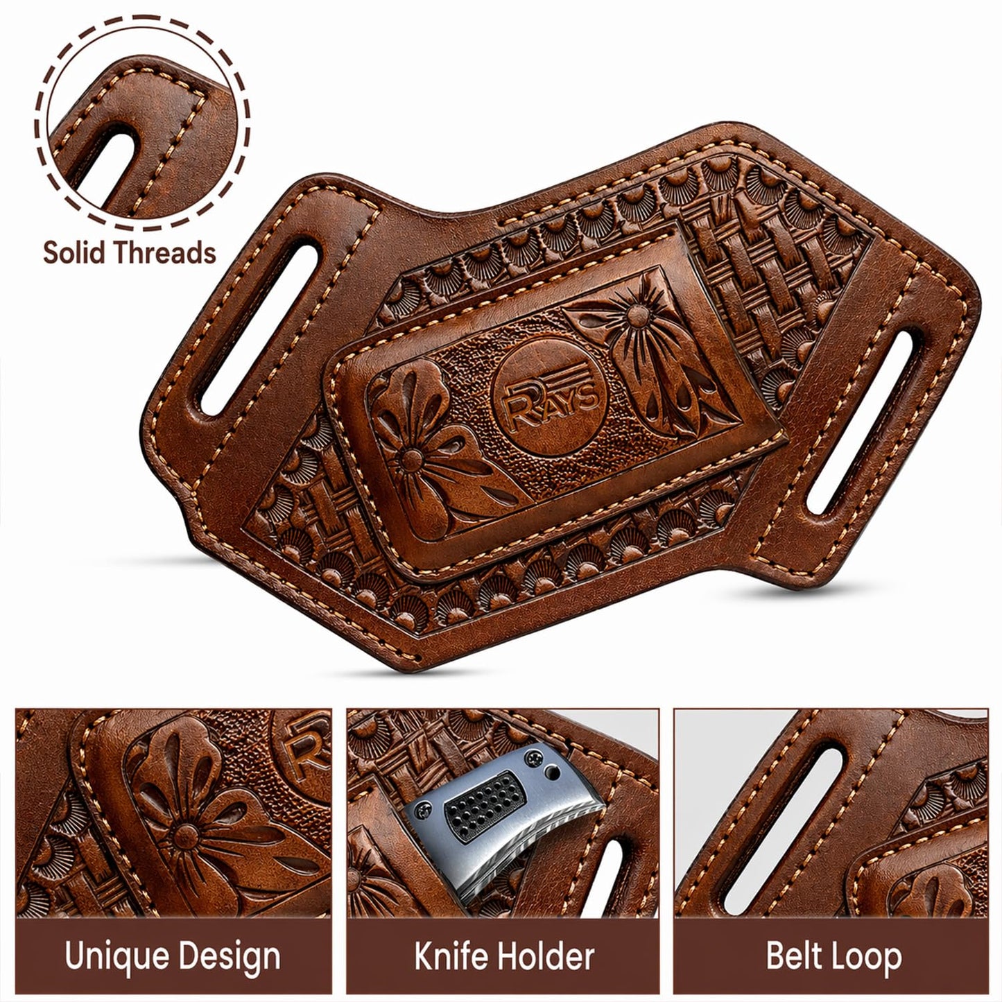 Leather Knife Sheath for Belt Pocket Folding Knife Holder Compact Draw Knifes Carrier EDC Tools Holster (Sheath with Mobile Holster)