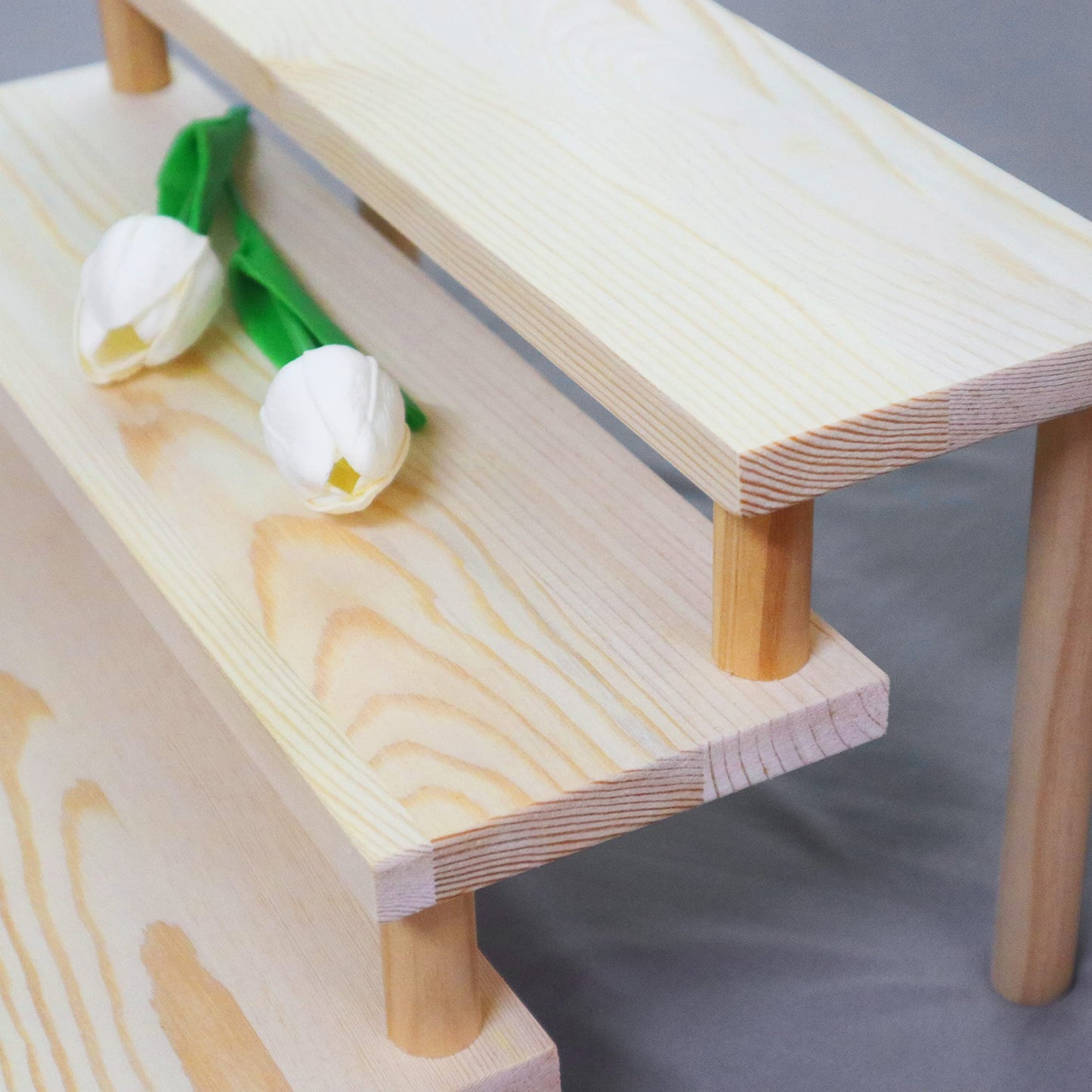 NAJMECHOY Figure Display Riser Thick Wooden Shelf Thick Support Legs Display Resin Figure Cupcake Cups for Collectibles Retail Display Stand (3 Tiers)