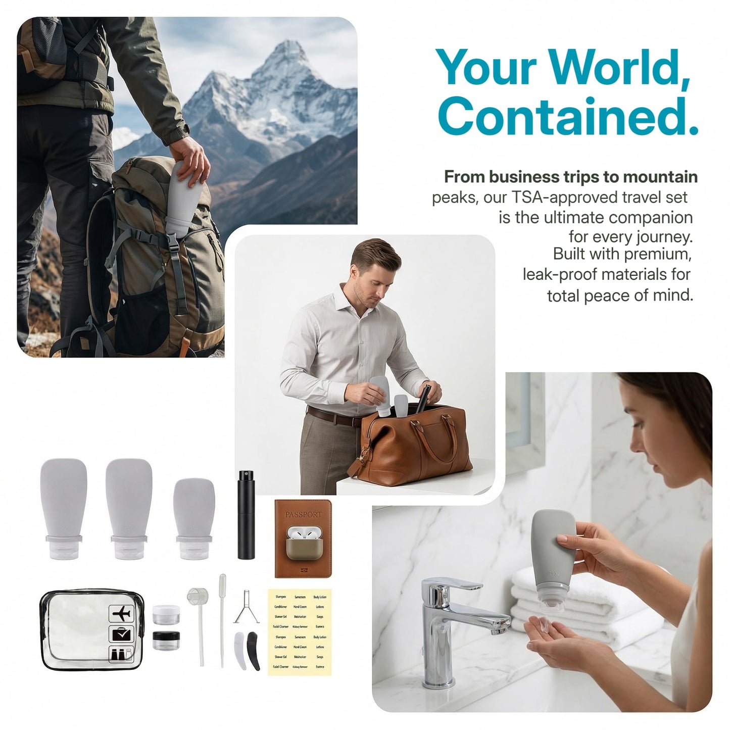 13Pcs Travel Bottles for Toiletries with Storage Bag, TSA Approved Leakproof Toiletry Bottles with Locking Lid, Atomizer Perfume Spray Bottle, Travel Must-Haves for Business Trips & Family Vacations
