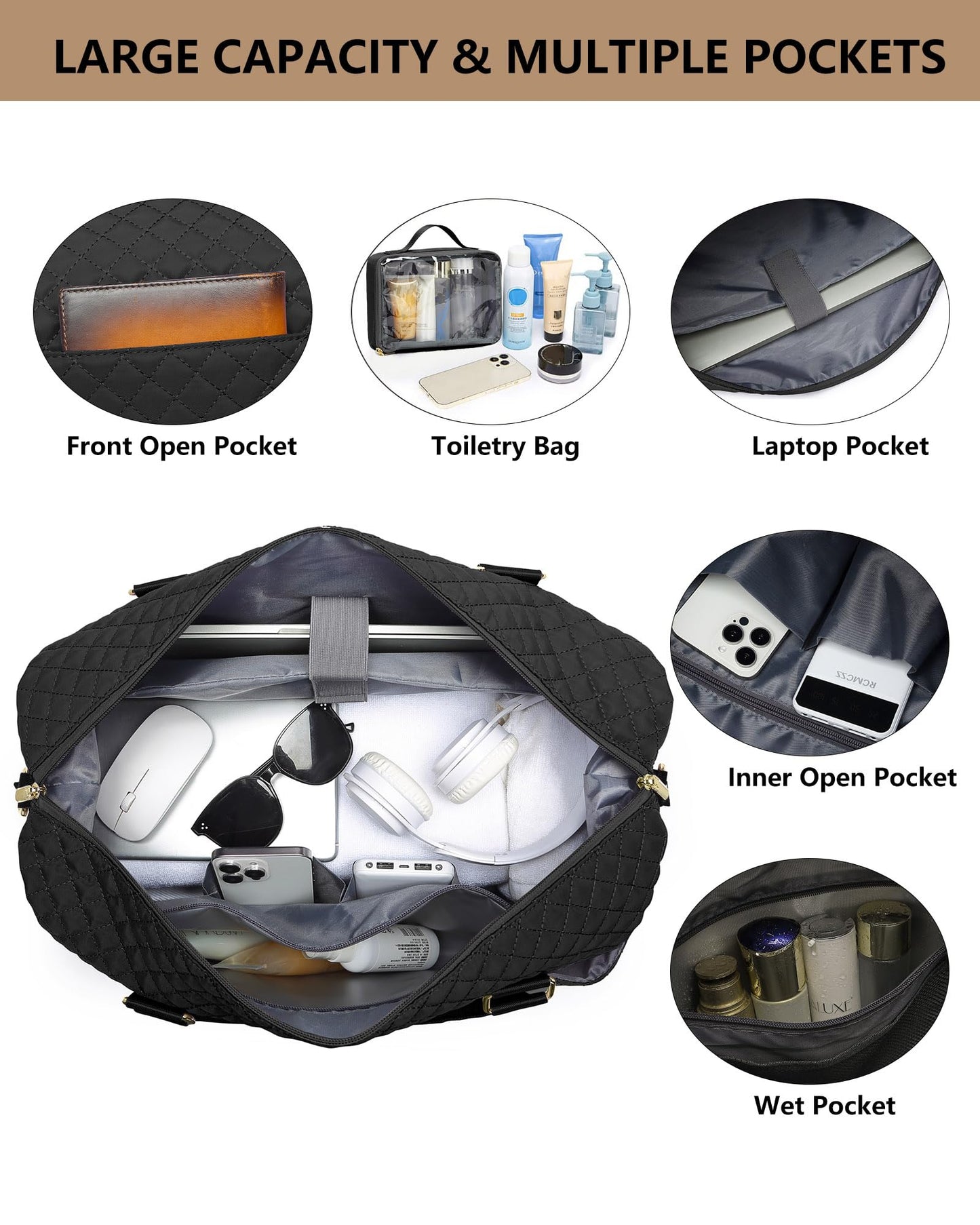 Womens Weekender Travel Overnight Bag: Carry On Bag with Shoe Compartment