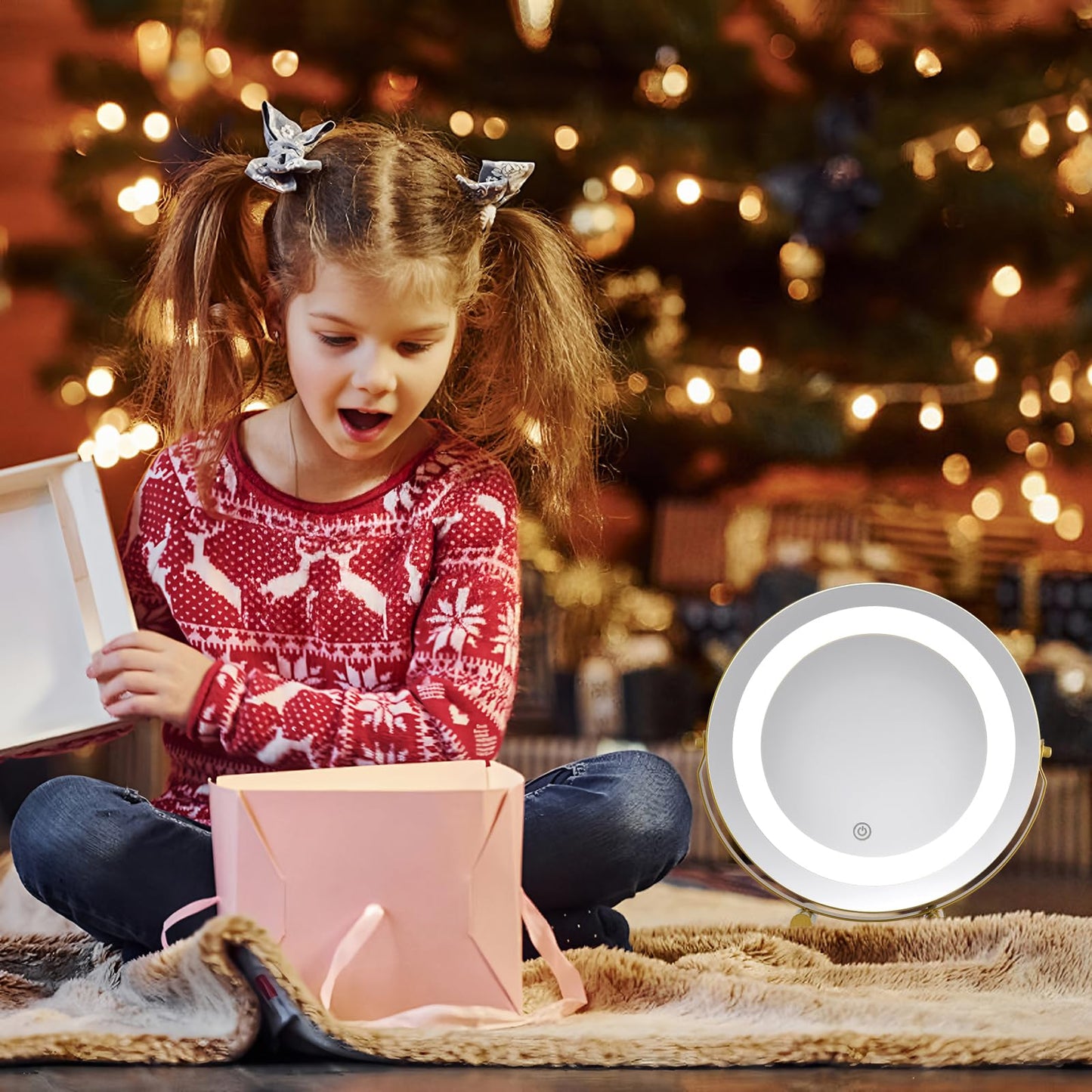 taotanra-Gold Makeup Mirror with controllable Color-Changing Light, Placed on the Table, 360° Rotation - Large Size