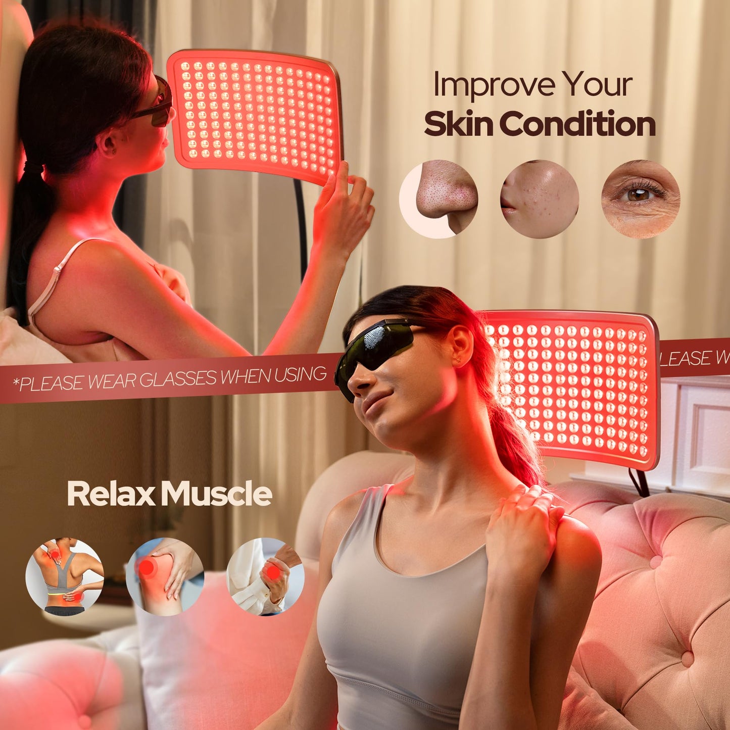 Red Light Therapy for Body and Face, 50w Infrared Red Light Therapy Device with Stable Stand,5 Energy Levels & 4 Modes Infrared Panel, 660nm and 850nm Redlight Lamp