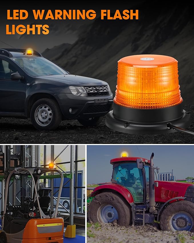 Leelosp 5 Pack 60 LED Amber Beacon Strobe Lights, 12v-24v Amber Warning Safety Flashing Beacon Strobe Light with Magnetic and 16ft Straight Cord for Truck Vehicle Forklift Tractor Golf Carts Utv Car