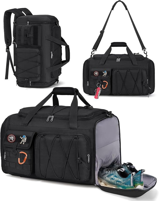 SDYSM Gym Bag for Men 45L Sports Duffel Bags 3-in-1 Travel Duffel Bag with Shoe Compartment, Gym Workout Backpack Carry On Weekender Bag Overnight Bag for Travel, Black
