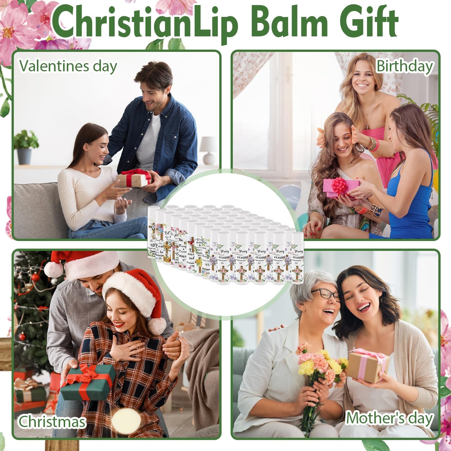 50 Pcs Bible Verse Lip Balm Bulk Christian Gifts for Baby Shower Faith Religious Inspirational Party Favors Scripture Moisturizing Lip Care Appreciation Gift for Mom Teacher Nurse