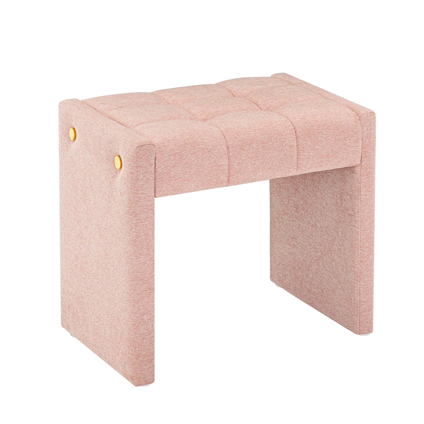 LUE BONA Modern Grid Tufted Vanity Bench Stool, 4.33'' Thick Chenille Upholstered Ottoman Footstool for Makeup Room, Bedroom & Living Room, 200lbs Capacity, Pink