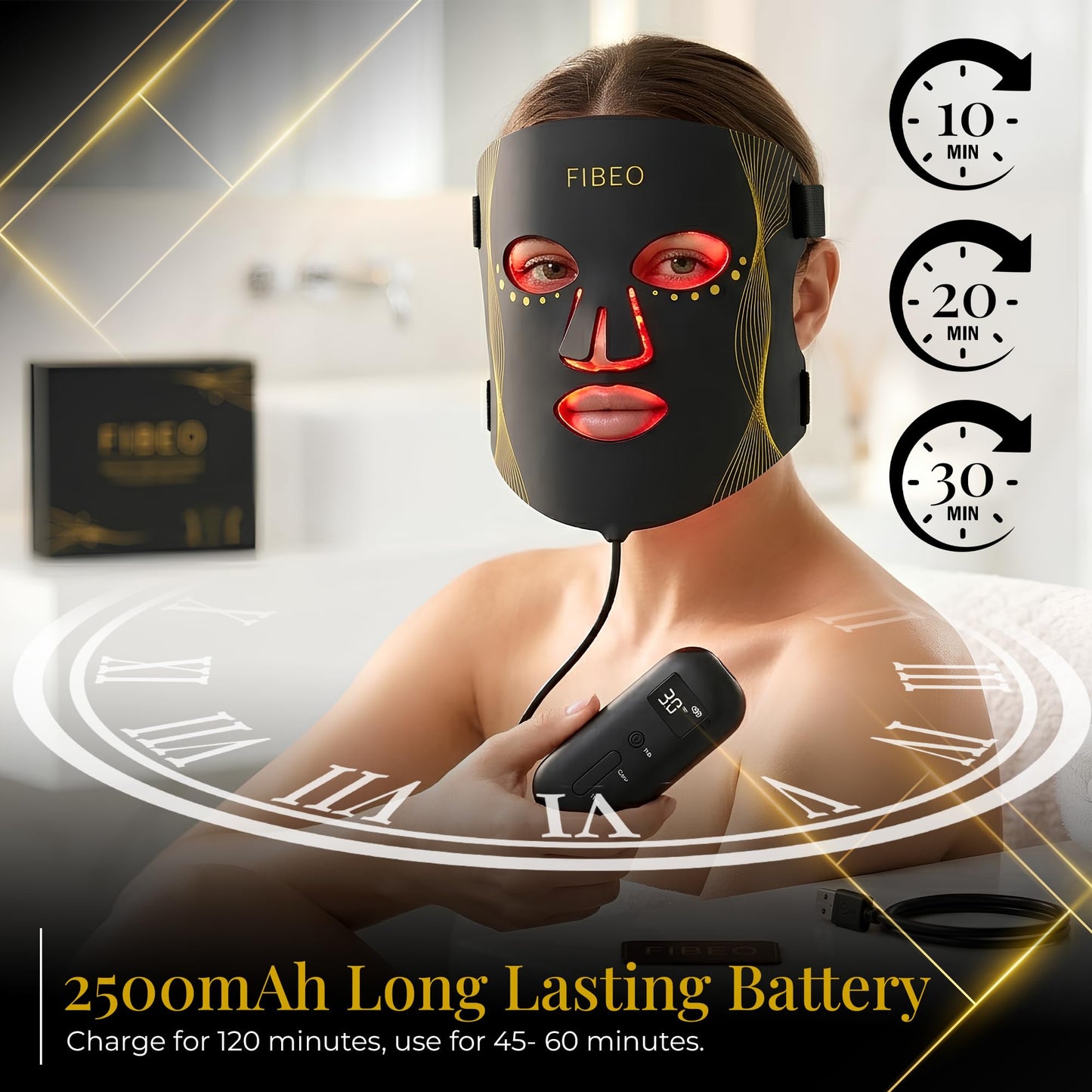 FIBEO LED Red Light Therapy Mask for Face, FDA-Cleared 630nm Red, 850nm Near-Infrared & 415nm Blue Light, 324 LED Chips, 3 Modes, 5 Intensity Levels, Remote Controller – At-Home Skin Care Device