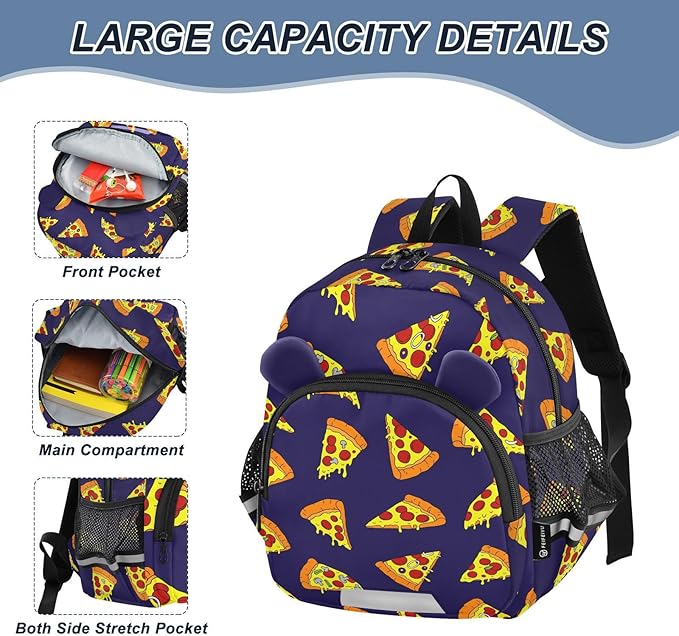 Kids Pizza Backpack Leash Preschool Backpack Small Toddler Backpacks for Girls Boys 3-6 Anti-Lost Baby Harness M