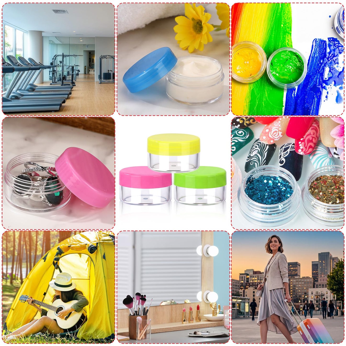 Ferrochef 100 Pcs Refillable Cosmetic Sample Jars Multi Color Small Travel Containers with Lids Round Leak Proof Cosmetic Jars Wide Mouth for Lotion Cream Ointment Makeup Travel Storage(1.06 oz)