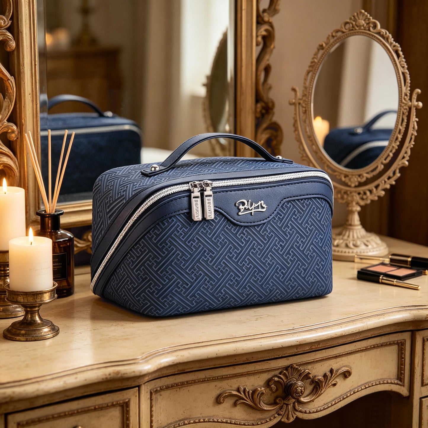 BOYATU Travel Makeup Bags for Women: Vintage Roman Column Texture