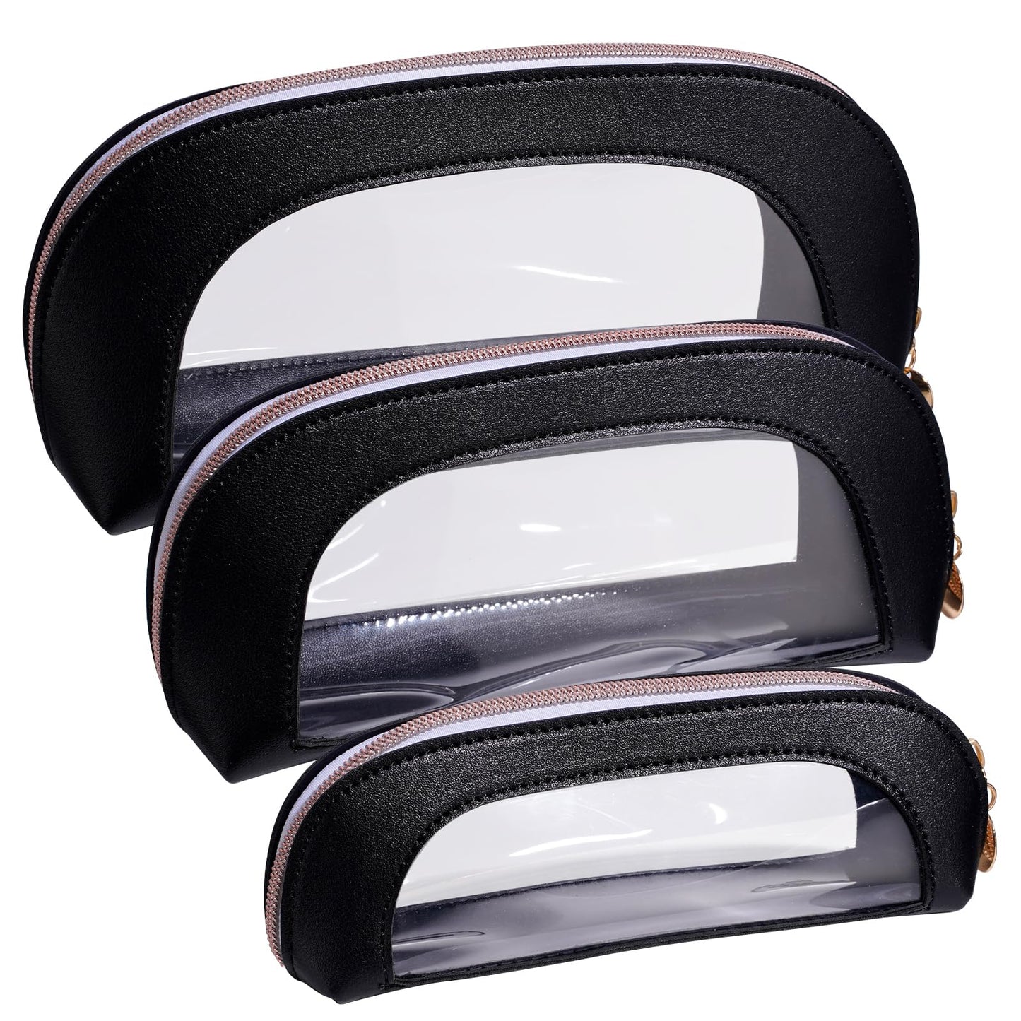 BS-MALL Makeup Bag Set Clear Travel Toiletry Organizer Pouches - Waterproof Cosmetic Bags with Zippers for Women, Toiletry Travel Kit for Vacation & Daily Use Pack of 3