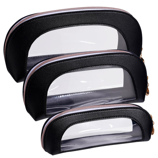 BS-MALL Makeup Bag Set Clear Travel Toiletry Organizer Pouches - Waterproof Cosmetic Bags with Zippers for Women, Toiletry Travel Kit for Vacation & Daily Use Pack of 3