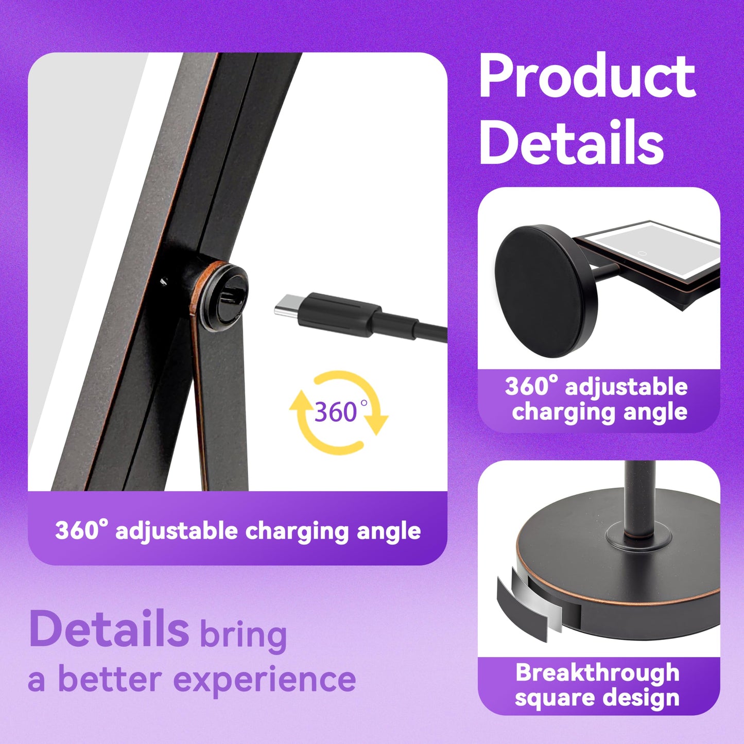 Basitool JIONIESIM Series 1X/10X Makeup Mirror with Lights, Double Sided Lighted Magnifying Mirror with 3 Colors, Height & Brightness Adjustable, Rechargeable 4000mAh Vanity Mirror (Oil Rubbed Bronze)