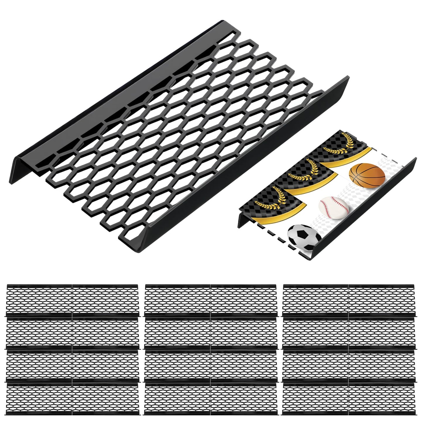 Yalikop 24 Pcs Trading Card Risers for Display Case Acrylic Modular Display Risers for Cardshow Vendor Sport Card Board Game (Grid)